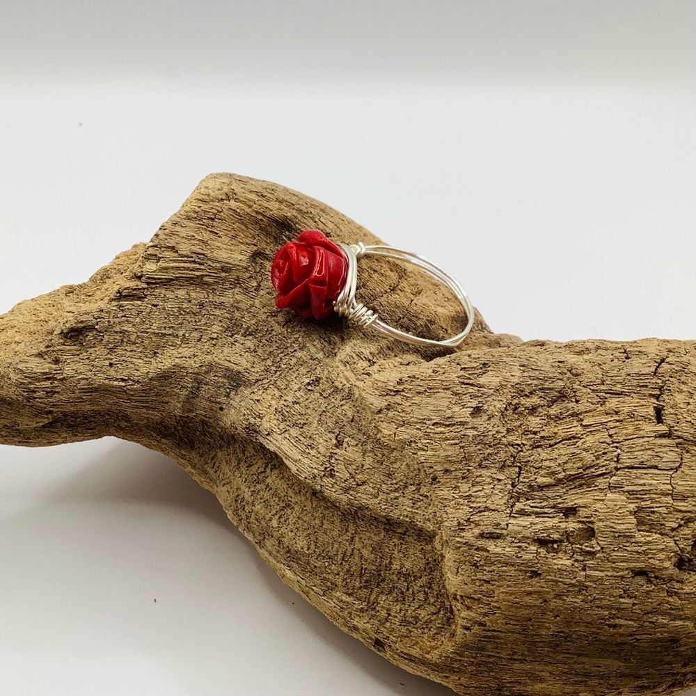 ❤️NEW! Ring Carved Rose Wire Wrapped Flower Silver Tone Jewelry